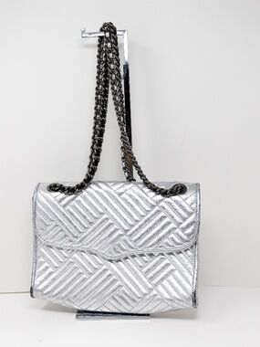 Rebecca Minkoff Affair Genuine Leather Quilted Hatch Shoulder Purse Bag Silver